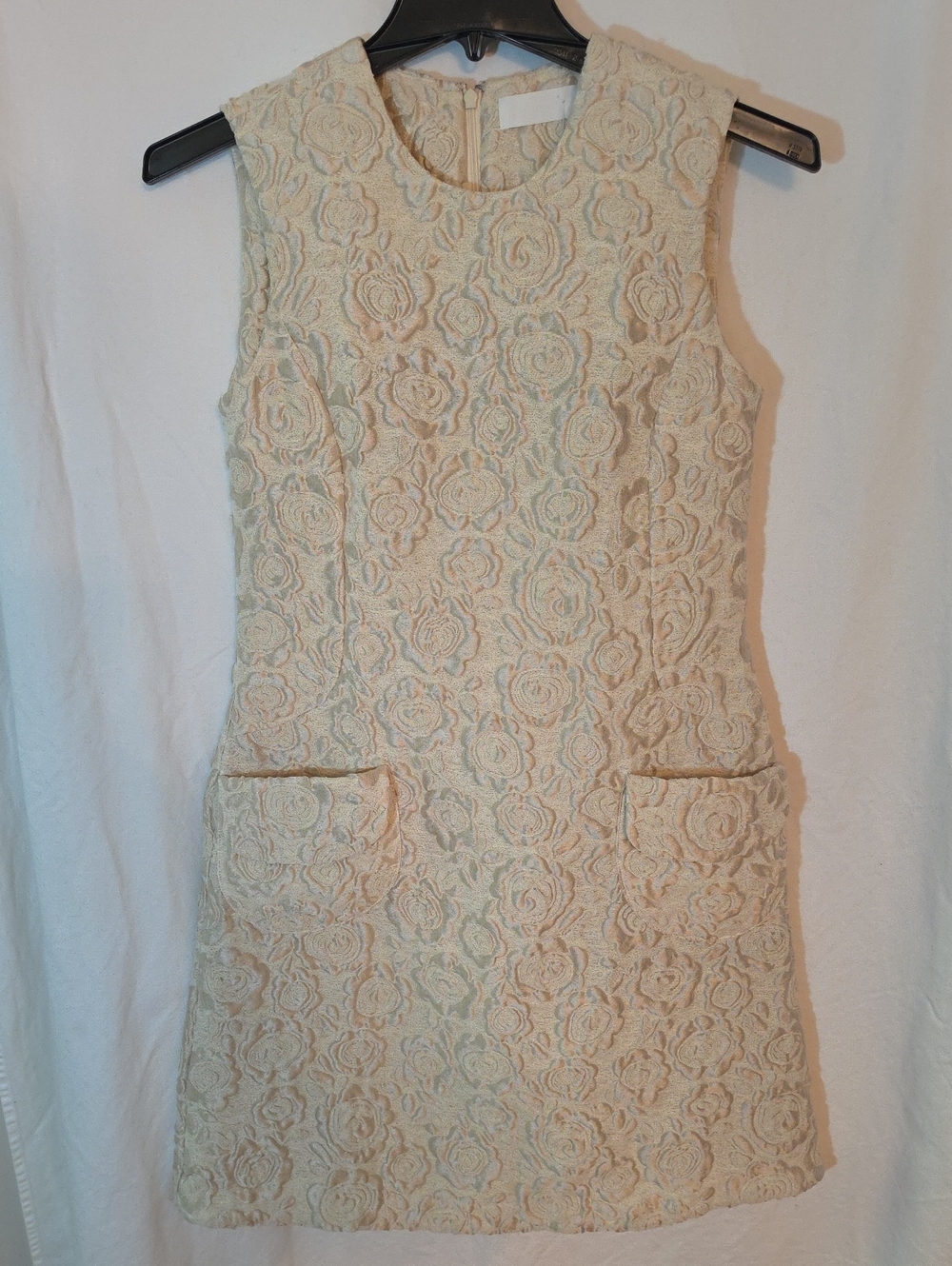 Sleeveless Floral Jacquard Shift Dress in Cream